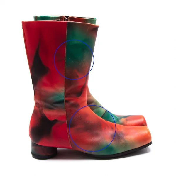 イッセイミヤケISSEY MIYAKE むらプリントレザーブーツ 赤他23.5 K-111920_008
