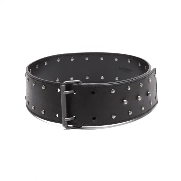 イヴサンローランYves Saint Laurent ダブルピンスタッズワイドベルト 黒 K-111940_001