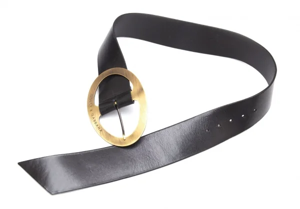 ドルチェ&ガッバーナDOLCE&GABBANA ビッグバックルレザーワイドベルト 黒42/79 K-111941_002