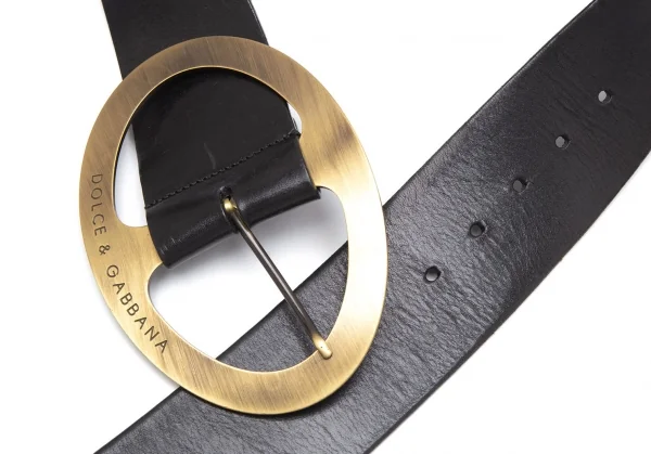 ドルチェ&ガッバーナDOLCE&GABBANA ビッグバックルレザーワイドベルト 黒42/79 K-111941_003