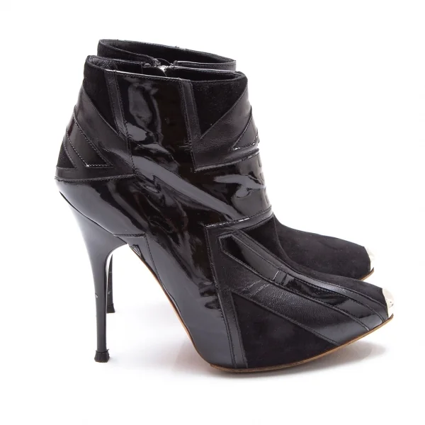 マックキュー アレキサンダーマックイーンMcQ Alexander McQUEEN ユニオンジャックデザインスウェードピンヒールアンクルブーツ 黒36(23位) K-111942_008