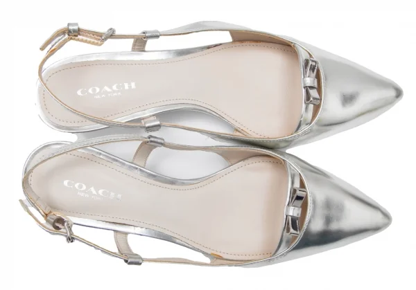 コーチCOACH フォイルレザーポインテッドトゥサンダル シルバー35(22.5位) K-111943_002