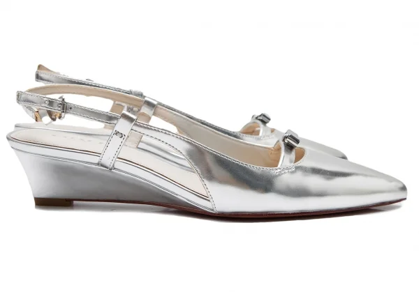 コーチCOACH フォイルレザーポインテッドトゥサンダル シルバー35(22.5位) K-111943_009