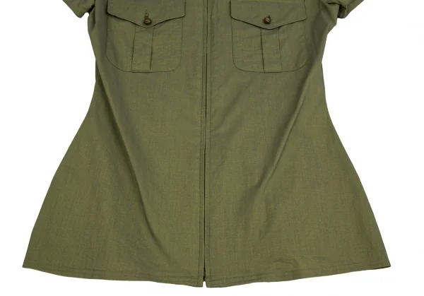 ジャンポールゴルチエ クラシックJean Paul GAULTIER CLASSIQUE ジップアップスタンドカラーストレッチ半袖シャツ 緑40 K-111946_007