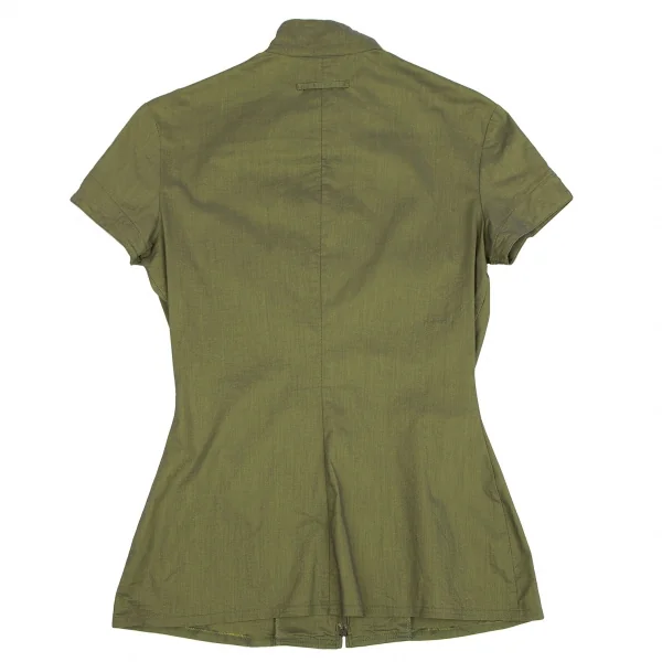 ジャンポールゴルチエ クラシックJean Paul GAULTIER CLASSIQUE ジップアップスタンドカラーストレッチ半袖シャツ 緑40 K-111946_009