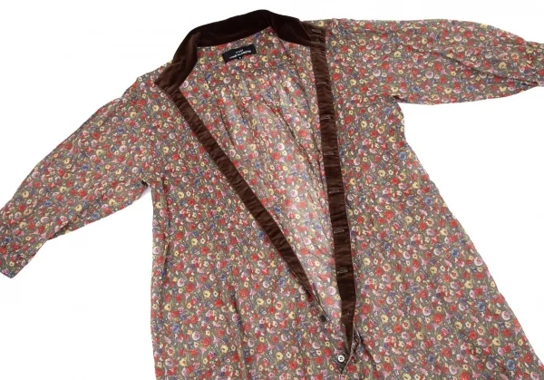 トリココムデギャルソンtricot COMME des GARCONS ベロア切替花柄タックチュニックシャツ グレーマルチS K-111955_010