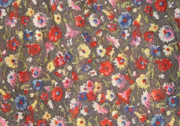 トリココムデギャルソンtricot COMME des GARCONS ベロア切替花柄タックチュニックシャツ グレーマルチS K-111955_013