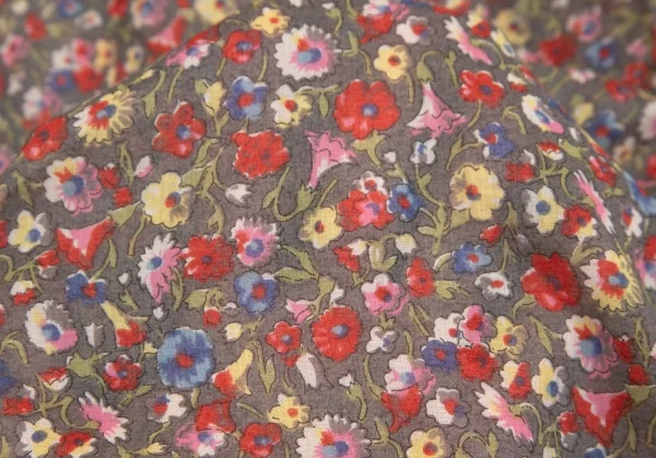 トリココムデギャルソンtricot COMME des GARCONS ベロア切替花柄タックチュニックシャツ グレーマルチS K-111955_014