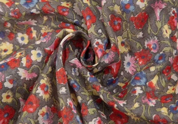 トリココムデギャルソンtricot COMME des GARCONS ベロア切替花柄タックチュニックシャツ グレーマルチS K-111955_015