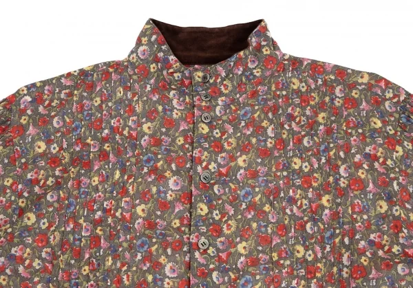 トリココムデギャルソンtricot COMME des GARCONS ベロア切替花柄タックチュニックシャツ グレーマルチS K-111955_003