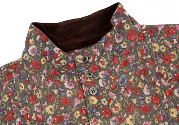 トリココムデギャルソンtricot COMME des GARCONS ベロア切替花柄タックチュニックシャツ グレーマルチS K-111955_004
