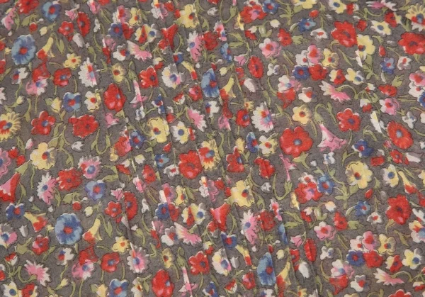 トリココムデギャルソンtricot COMME des GARCONS ベロア切替花柄タックチュニックシャツ グレーマルチS K-111955_005