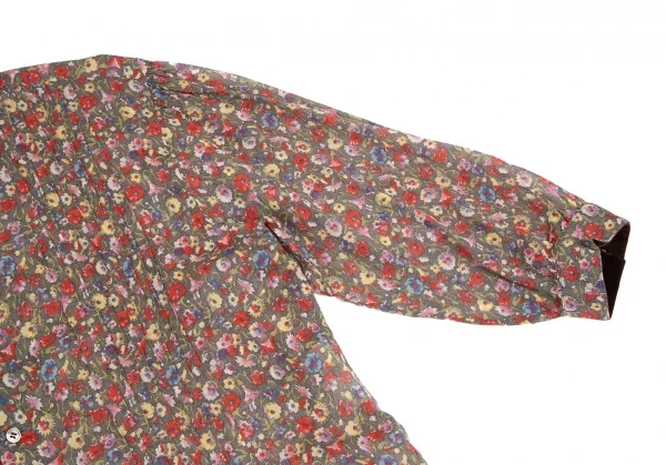 トリココムデギャルソンtricot COMME des GARCONS ベロア切替花柄タックチュニックシャツ グレーマルチS K-111955_006