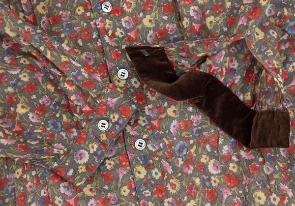 トリココムデギャルソンtricot COMME des GARCONS ベロア切替花柄タックチュニックシャツ グレーマルチS K-111955_007