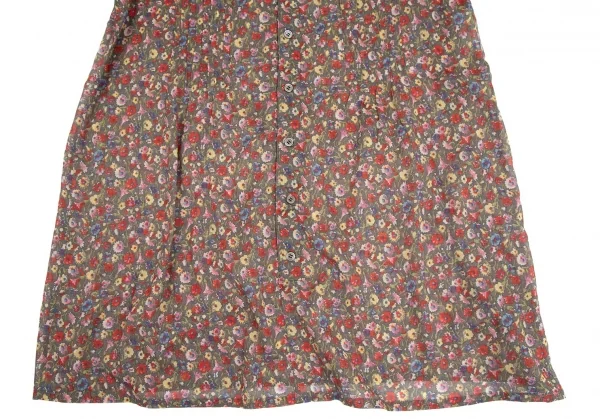 トリココムデギャルソンtricot COMME des GARCONS ベロア切替花柄タックチュニックシャツ グレーマルチS K-111955_008