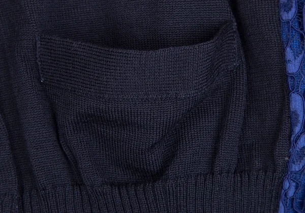 サカイsacai レースレイヤード切替ニットカーディガン 紺青1 K-111962_010