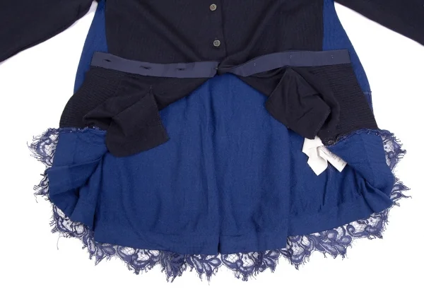 サカイsacai レースレイヤード切替ニットカーディガン 紺青1 K-111962_011