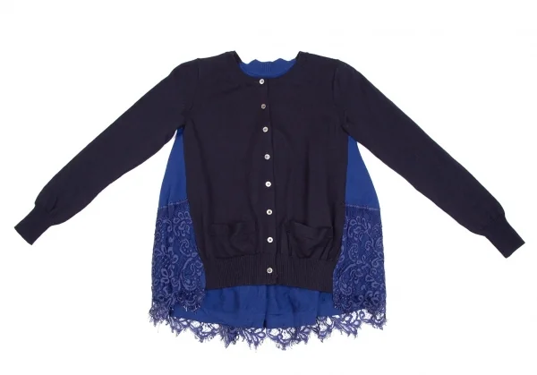 サカイsacai レースレイヤード切替ニットカーディガン 紺青1 K-111962_002