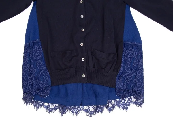 サカイsacai レースレイヤード切替ニットカーディガン 紺青1 K-111962_007