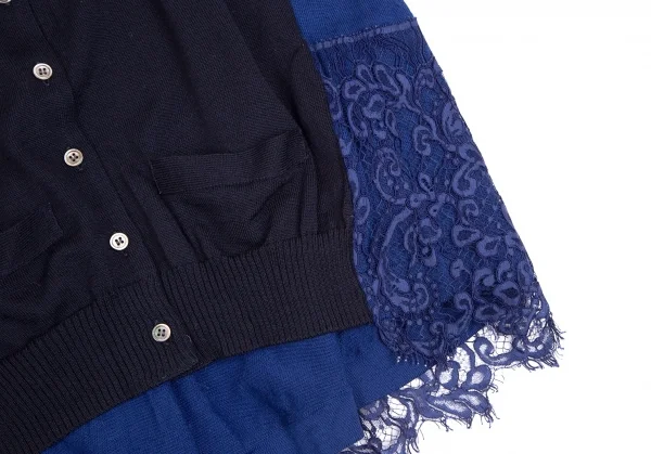 サカイsacai レースレイヤード切替ニットカーディガン 紺青1 K-111962_008