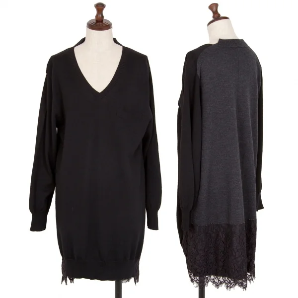 サカイsacai レースレイヤード切替ニットワンピース 黒1 K-111963_001