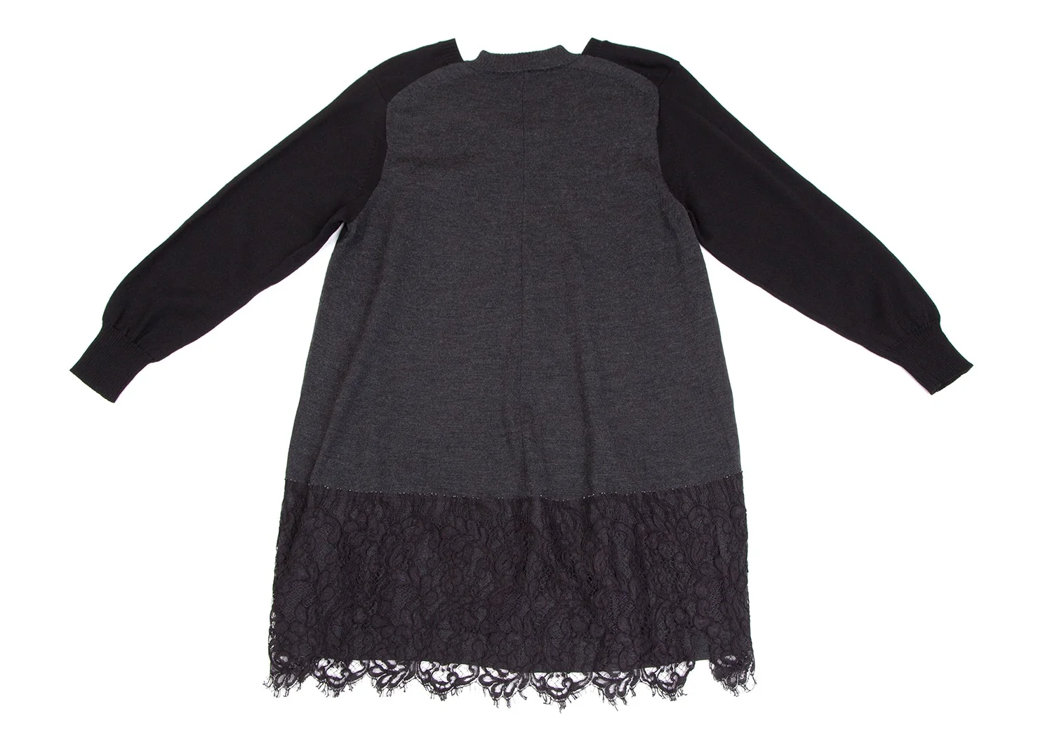 【美品】サカイ バックレース 切替ワンピース ケーブル ニット ウール 黒 サカイsacai レースレイヤード切替ニットワンピース 黒1 (K-111963)