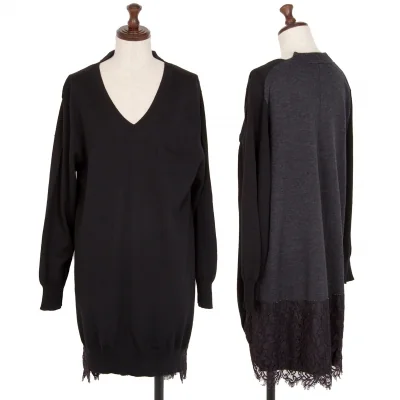 サカイsacai レースレイヤード切替ニットワンピース 黒