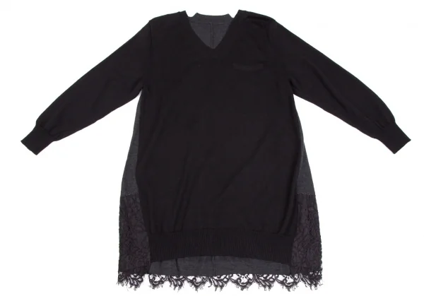 サカイsacai レースレイヤード切替ニットワンピース 黒1 K-111963_002