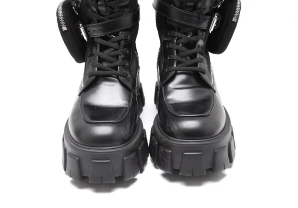 プラダPRADA ブラッシュドレザーナイロン モノリスブーツ 黒39 1/2(25.5位) K-111988_003