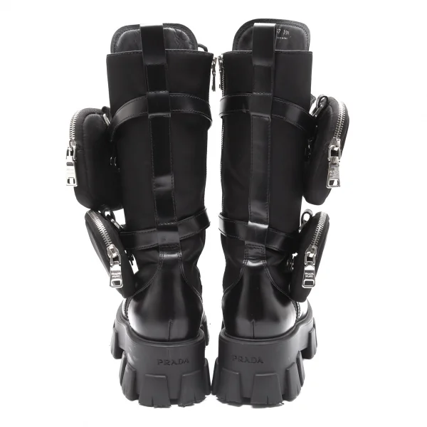 プラダPRADA ブラッシュドレザーナイロン モノリスブーツ 黒39 1/2(25.5位) K-111988_006
