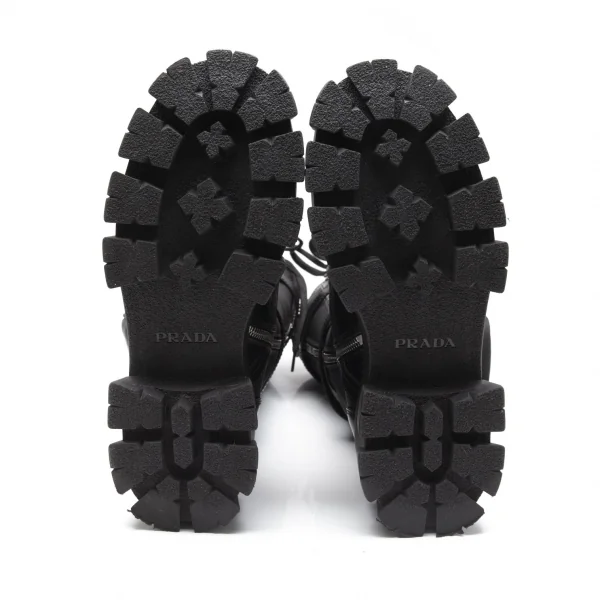 プラダPRADA ブラッシュドレザーナイロン モノリスブーツ 黒39 1/2(25.5位) K-111988_009