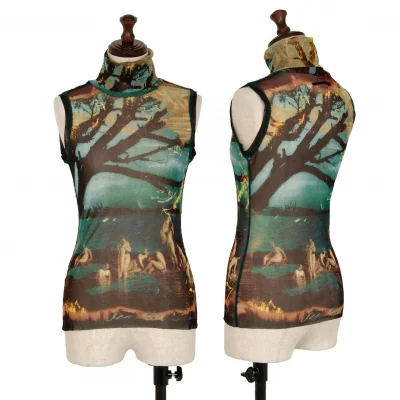 ジャンポールゴルチエ ファムJean Paul GAULTIER FEMME グラフィックプリントパワーネットタートルネックタンクトップ マルチ
