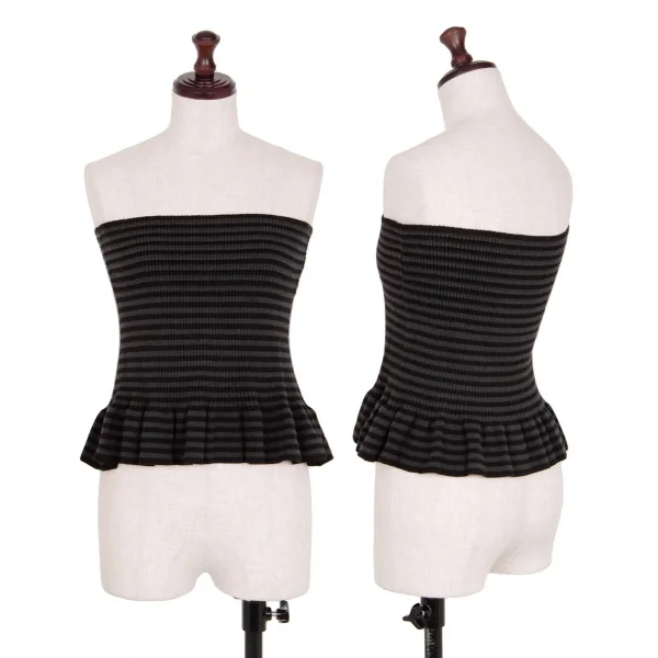 ワイズフォーリビングY's for living 裾フリルボーダーリブニットベアトップ 黒チャコールF K-112003_001