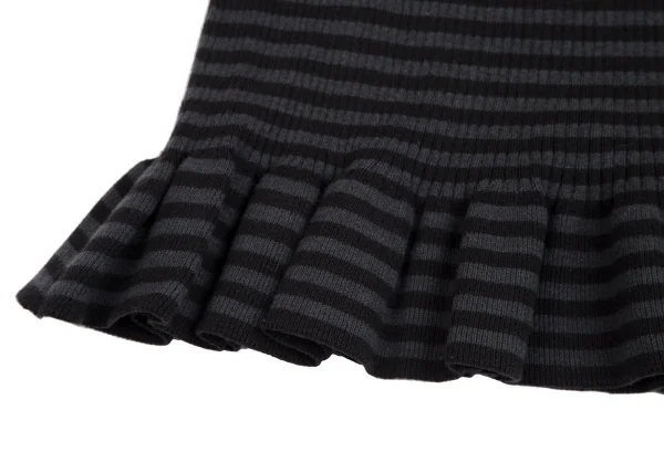 ワイズフォーリビングY's for living 裾フリルボーダーリブニットベアトップ 黒チャコールF K-112003_004