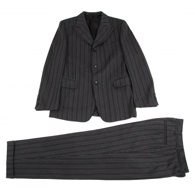 コムデギャルソン オムプリュスCOMME des GARCONS HOMME PLUS ポリストライプ織りステッチデザインセットアップ グレー