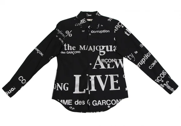 コムデギャルソンCOMME des GARCONSグリッターレタリングプリントシャツ 黒シルバーM K-112039_002