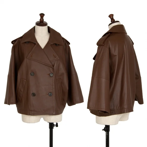 マックスマーラMax Mara WEEKEND ラムレザーワイドシルエットピーコート 茶42 K-112051_001