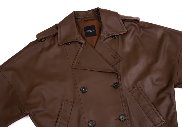 マックスマーラMax Mara WEEKEND ラムレザーワイドシルエットピーコート 茶42 K-112051_003