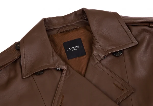 マックスマーラMax Mara WEEKEND ラムレザーワイドシルエットピーコート 茶42 K-112051_004