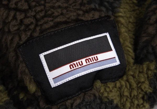 ミュウミュウMIU MIU カモフラボアフリースオーバーサイズジャケット 緑カーキ他42 K-112053_010