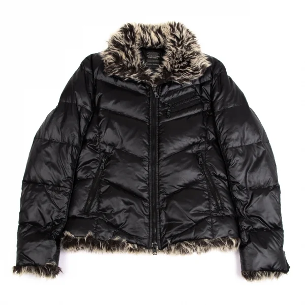 ニコルクラブフォーメンNICOLE CLUB FOR MEN ファイクファーシャイニーバイカーダウンジャケット 黒48 K-112057_001