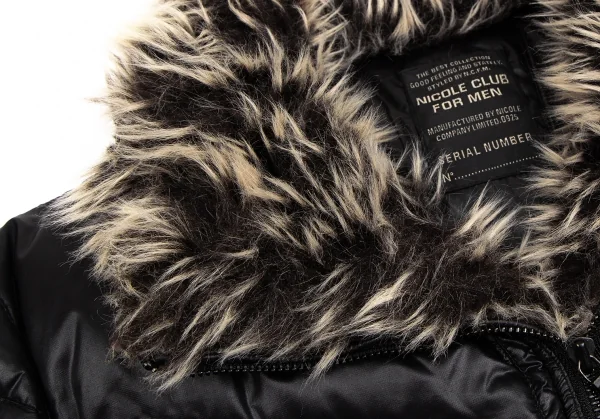 ニコルクラブフォーメンNICOLE CLUB FOR MEN ファイクファーシャイニーバイカーダウンジャケット 黒48 K-112057_003