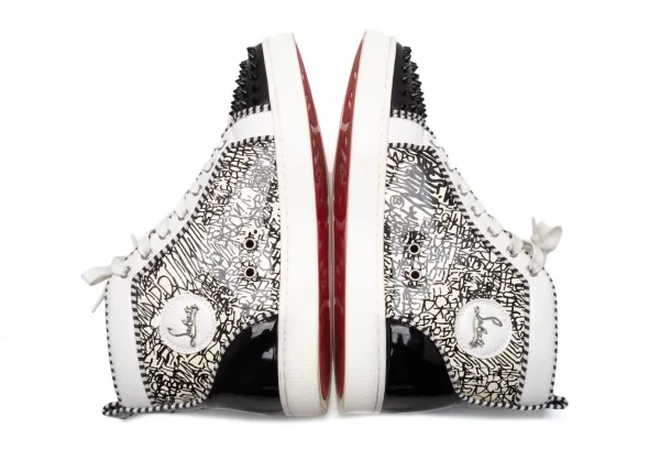 クリスチャンルブタンChristian Louboutin Lou Spikes グラフィックプリントスパイクスタッズハイカットスニーカー 白黒43(28位) K-112069_013