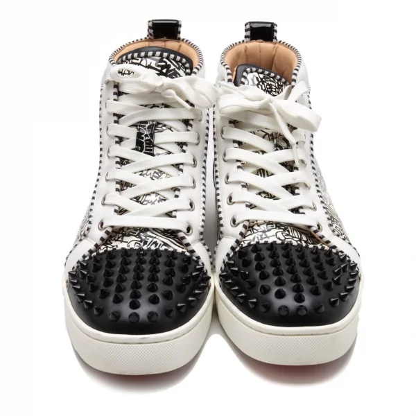 クリスチャンルブタンChristian Louboutin Lou Spikes グラフィックプリントスパイクスタッズハイカットスニーカー 白黒43(28位) K-112069_002