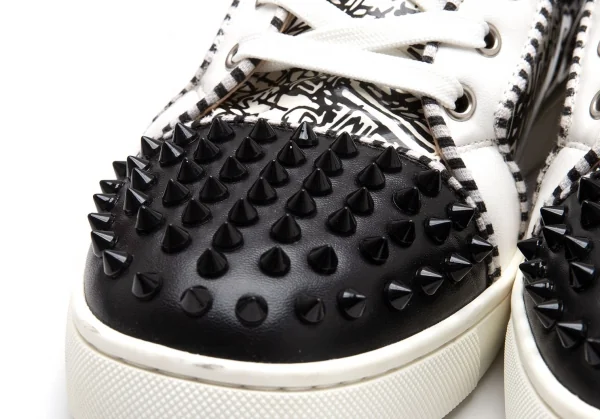 クリスチャンルブタンChristian Louboutin Lou Spikes グラフィックプリントスパイクスタッズハイカットスニーカー 白黒43(28位) K-112069_003