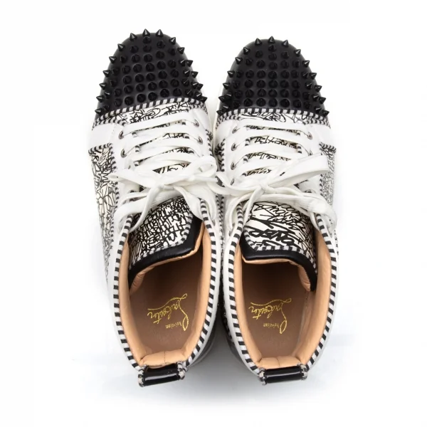 クリスチャンルブタンChristian Louboutin Lou Spikes グラフィックプリントスパイクスタッズハイカットスニーカー 白黒43(28位) K-112069_009