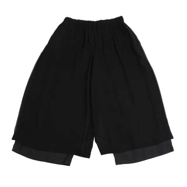 ブラックコムデギャルソンBLACK COMME des GARCONS シースルーレイヤーワイドクロップドパンツ 黒XS K-112075_001