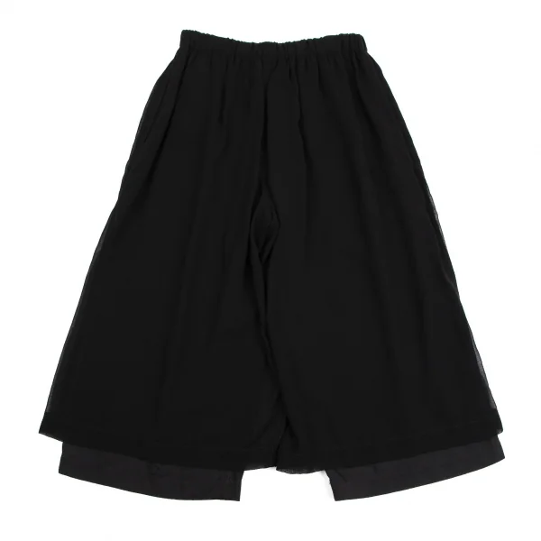 ブラックコムデギャルソンBLACK COMME des GARCONS シースルーレイヤーワイドクロップドパンツ 黒XS K-112075_007