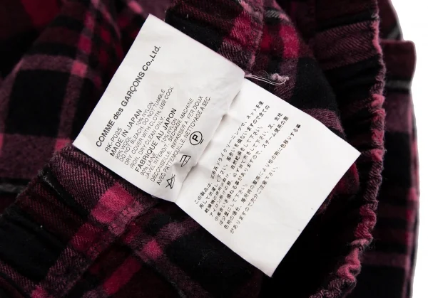 ローブドシャンブル コムデギャルソンrobe de chambre COMME des GARCONS ウールタータンチェッククロップドパンツ ピンク黒M位 K-112081_010