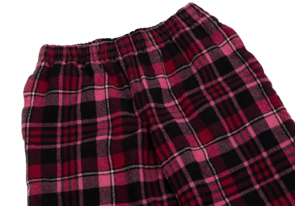 ローブドシャンブル コムデギャルソンrobe de chambre COMME des GARCONS ウールタータンチェッククロップドパンツ ピンク黒M位 K-112081_002